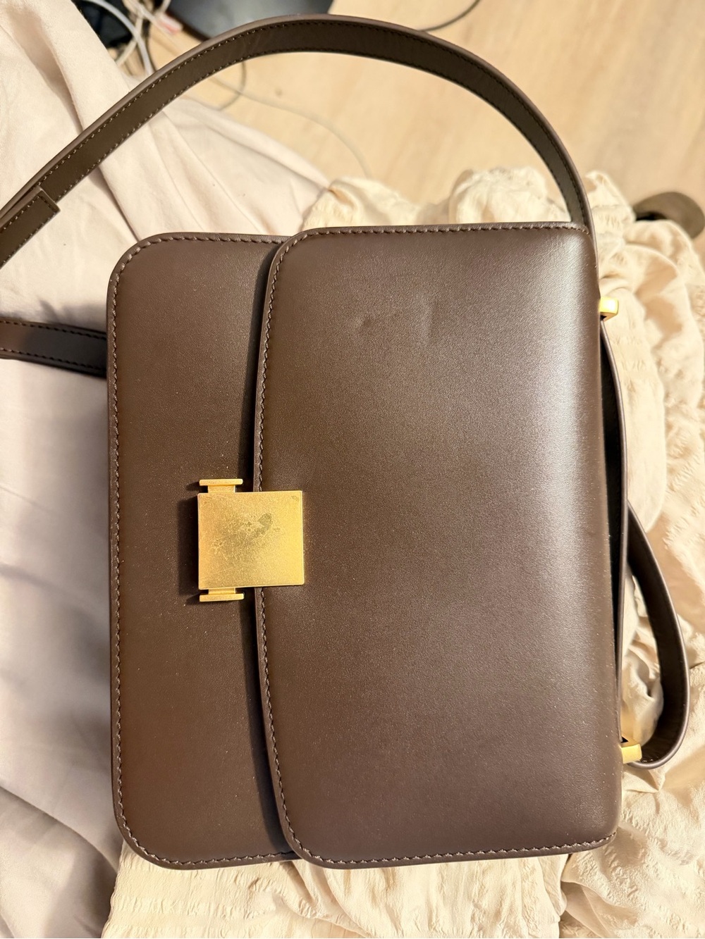 Quince Brown Leather Crossbody Bag with Gold Hardware
